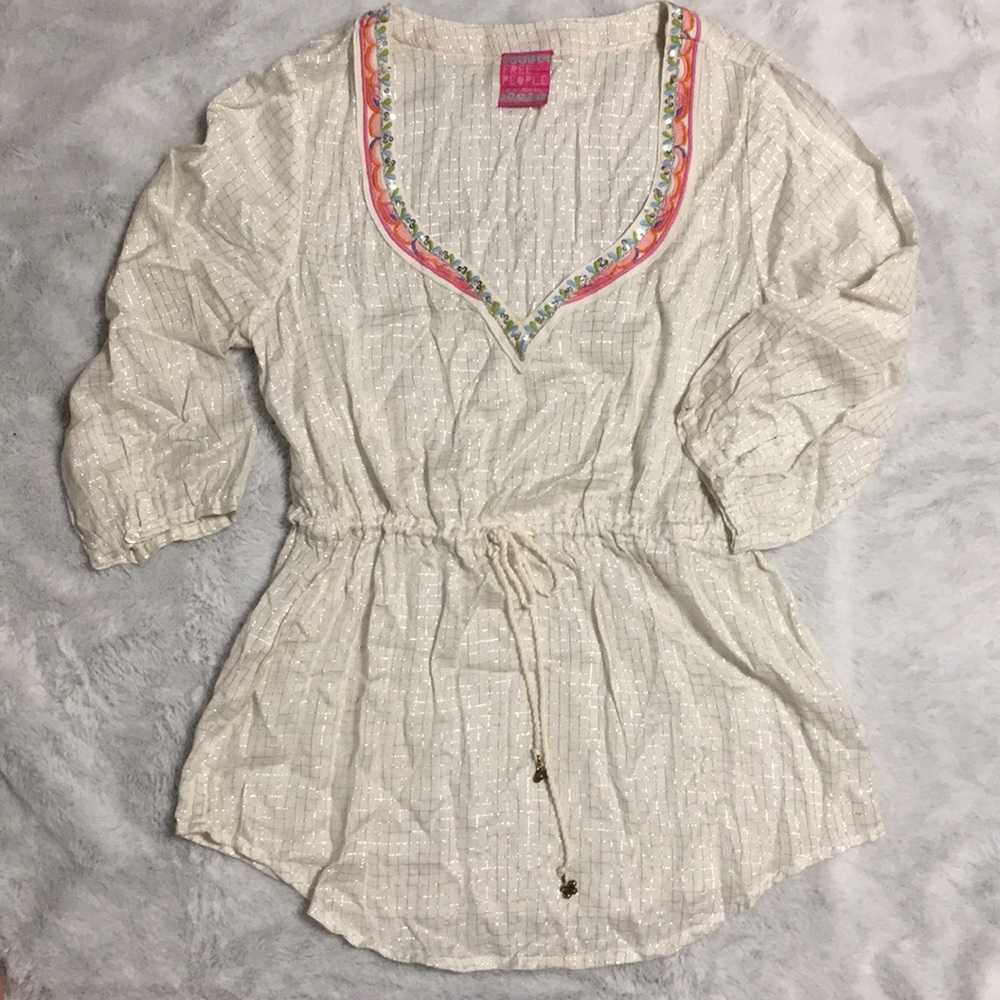 Free People metallic embroidered top